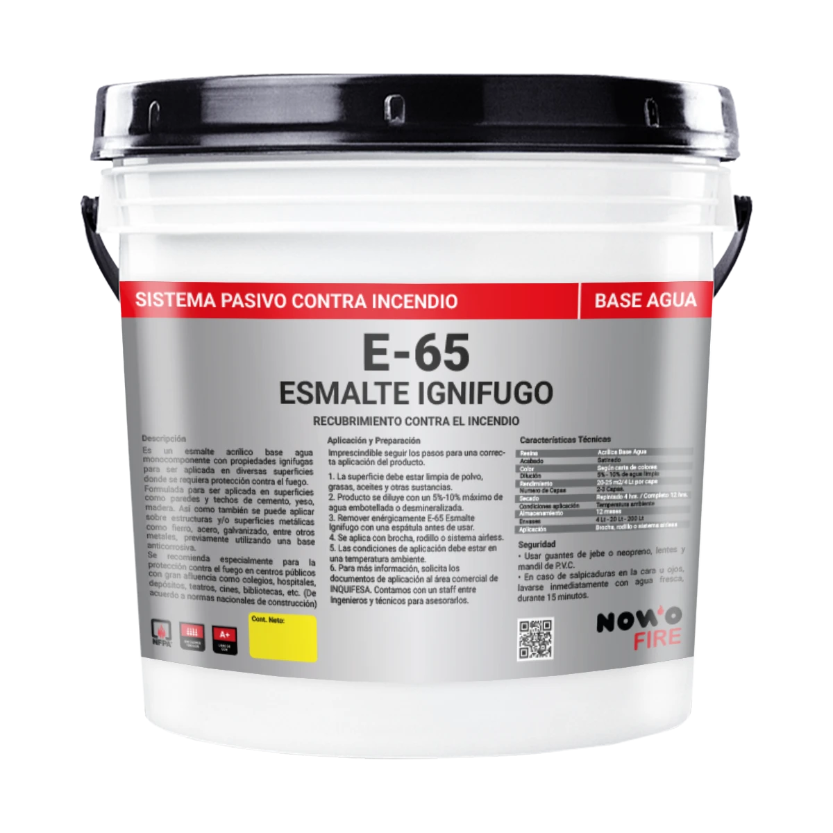 Esmalte Ignífugo E-65 - Autoextinguible al Agua - Satinado - Nowo Fire - 4L